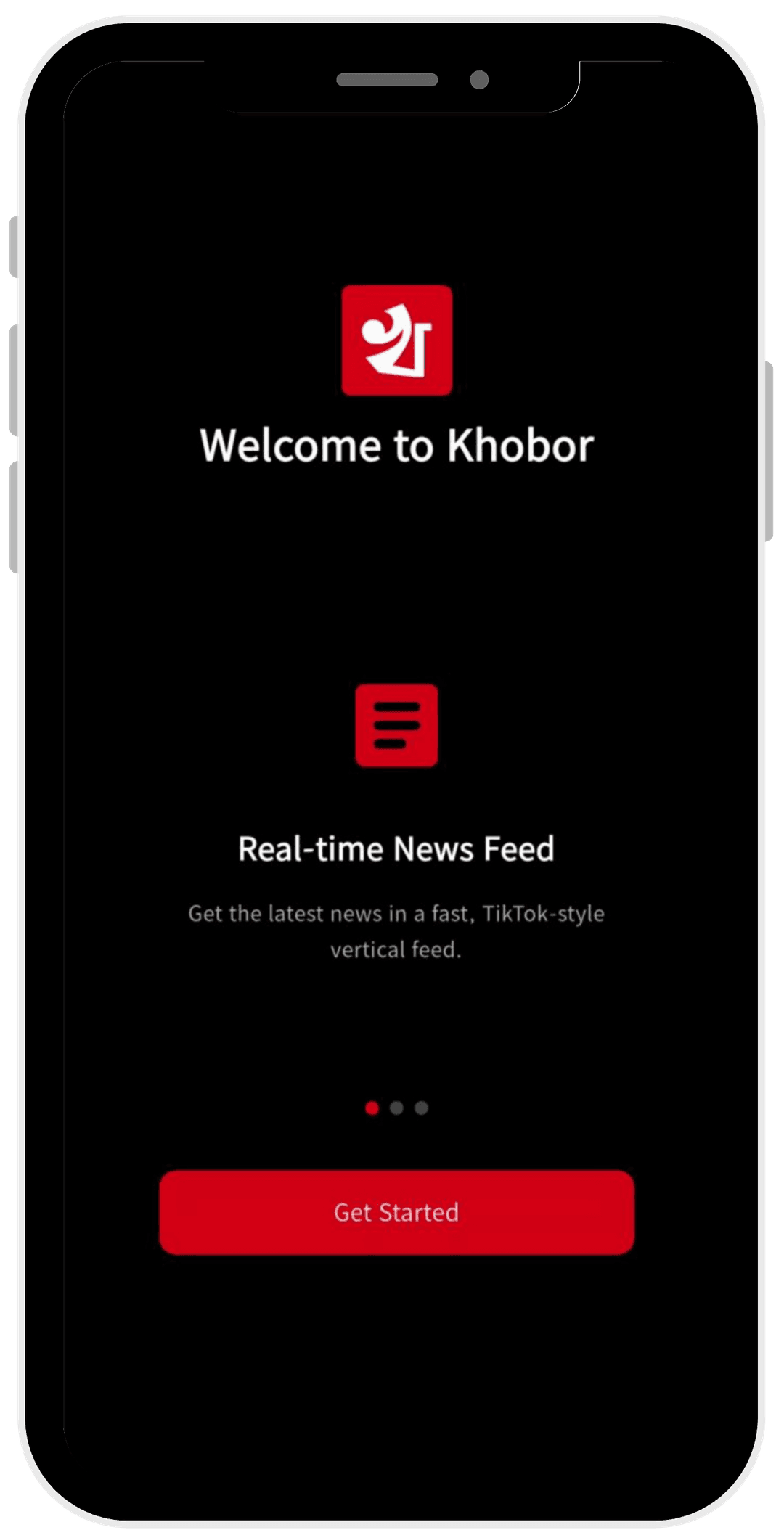 Khobor app interface showing welcome screen